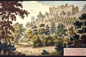 Hrad na obraze I.A.Venuta z roku 1810 (© Ing. Karel Kubín, 09/2017)
