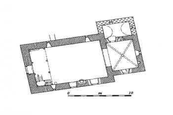 půdorys kostela ( © Jan Sommer: Vlastivědná knihovnička SPS 8: Tři gotické kostely pod hradem Lipnicí. Dolní Město, Loukov, Řečice, Společnost přátel starožitností v Praze, 1999)