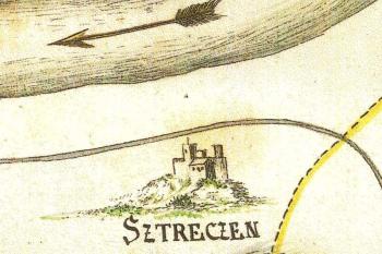 detail hradu na historické mapě zachycující Jablunkovsko až Žilinu, 18. století (Kriegs Archiv)