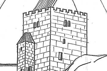 Přimda - hypotetická rekonstrukce donjonu hradu (© Karel Světlík, 09/2010)