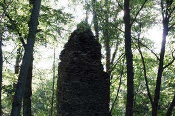 Opěrný pilíř dávno zaniklé obvodové zdi, který zřejmě zcela (či částečně) přepažoval parkán ( © Iva Spurná 26.9.2009)