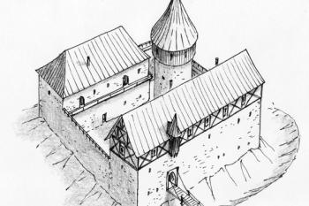Pravděpodobná gotická podoba protivínského hradu (© Jan P. Štěpánek, 02/2007)
