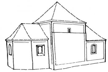 stav kaple v 17. století před vrcholně barokní přestavbou (© Jan Sommer (ed.) et al. Varvažov (okres Písek), kaple sv. Kateřiny: poznatky o gotické podobě. Praha: Jalna, 2003)