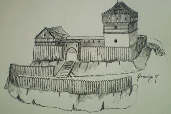 Rekonstrukce možné podoby hrádku. (© Miloš Gracias, 03/2011)