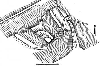 terénní náčrt ( © M. Plaček: K vývoji hradů v povodí Svitavy, Archaeologia historica 13/88, MVS v Brně, Brno 1988)