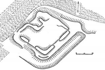 terénní náčrt podle J. Sadílka (© M. Plaček: Ilustrovaná encyklopedie moravských hradů, hrádků a tvrzí, Libri, Praha 2001)