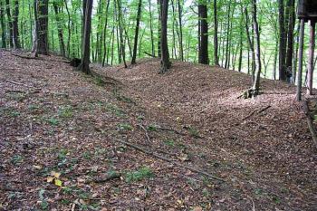 Příkop a val (vpravo) v čele předpolí ( © Roman Řezáč 10/2004)