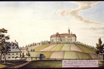 Město a zámek na obraze I.A.Venuta z roku 1792 (© Ing. Karel Kubín, 09/2017)