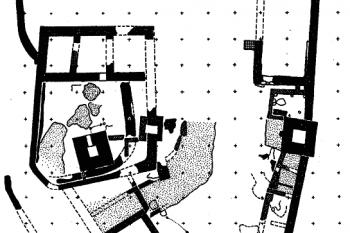 Schéma hradu dle archeologického průzkumu ( © M. Plaček (Ilustrovaná encyklopedie moravských hradů, hrádků a tvrzí, Libri, Praha 2001))