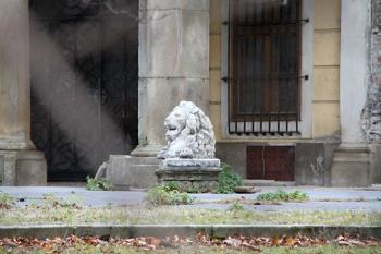 Socha lva při hlavním vstupu do zámku (© Daniela Fantová, 11/2012)