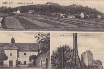 hrad a zámek na pohlednici z doby před rokem 1928 (© V. Mašek, Přeštice)