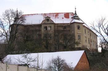 Pohled ze silnice (směren na Nítkovice) na západní stranu zámku ( © Roman Řezáč 11/2004)