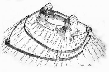 Axonometrická rekonstrukce možné podoby hradu (© Jan P. Štěpánek 08/2006)