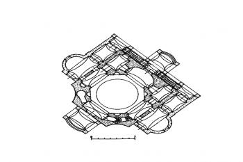 půdorys kostela v úrovni přízemí (© B. Samek: Umělecké památky Moravy a Slezska, část 2. [J/N], Academia, Praha 1999)
