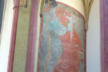 Nástěnná malba sv. Kryštofa z doby kolem roku 1400 (výška 10 metrů) (© Jiří Cukr, 07/2010)