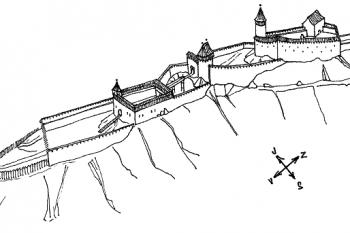 Hradiště (Loučka) - hypotetická podoba hradu v jeho vrcholné fázi (© Karel Světlík, 12/2010)