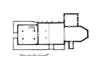 půdorys kostela ( © D. Prix (in Od gotiky k renesanci. Výtvarná kultura Moravy a Slezska 1400–1550. IV. Slezsko, Brno 1999))