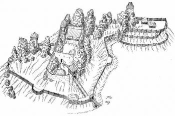 Axonometrický pohled na možnou podobu hradu (© Jan P. Štěpánek 08/2006)