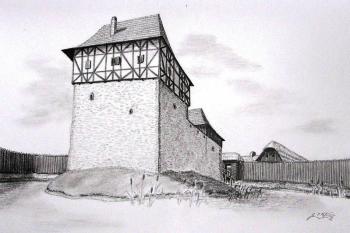 Pohled na hypotetickou podobu tvrze od jihu dle J. P. Štěpánka (© Jan P. Štěpánek 06/2006)
