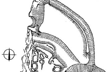 Terénní náčrt hradu podle M. Plačka ( © T. Durdík - Ilustrovaná encyklopedie českých hradů - Libri, Praha 2000)