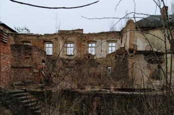 Z hlavní budovy zámku zbyla už jen jeho vých. stěna (© Dušan Dohňanský 03/2020)