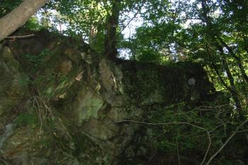 skalní bradlo,na jehož vrchu se nachází hrádek Pulkov (© D Dohňanský, 10/2015)