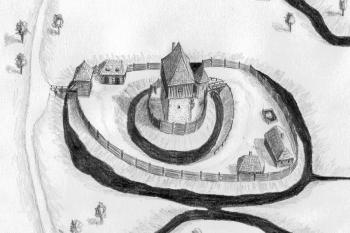 Detail rekonstrukce možné podoby tvrze dle Jana P. Štěpánka ( © archiv Jiřího Tichánka)