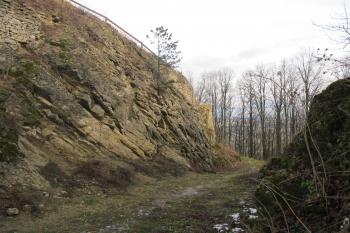 Šíjový příkop oddělující vlastní hrad od předsunutého opevnění ( © Dušan Dohňanský 02/2020)