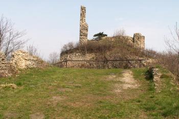 Současný pohled na hradní zříceniny přes příkop z předsunutého opevnění. ( © Miroslav BITTER 2006)