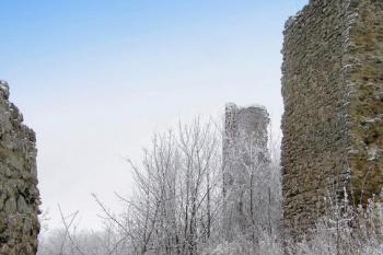 pohled do prostoru parkánu podél východní strany jádra hradu (vpravo) ( © Jan P. Štěpánek 01/2008)