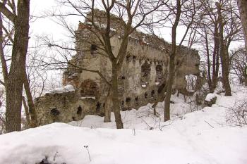 Zbytky zástavby na západní straně prvního předhradí ( © Roman Řezáč 03/2005)