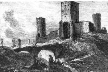dřevoryt, pohled od severovýchodu ( © J. Telakowski podle kresby M. Andriolleho, 1879)