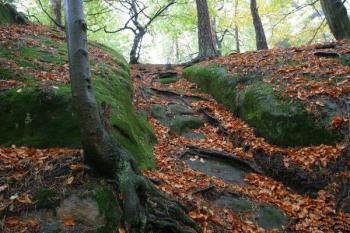 Zbytky původního schodiště na vrchol skály ( © Filip Matoušek 10/2004)