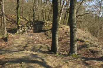 Znatelné obrysy jižního dvojprostorového hradního paláce  (© Dušan Dohňanský 04/2020)
