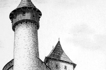 hypotetická rekonstrukce vstupní části hradu Šostýna ( © Jan P. Štěpánek 11/2005)