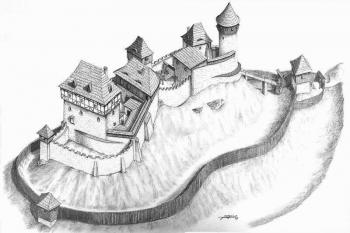 hypotetická rekonstrukce vzhledu hradu Šostýna v době své vrcholné slávy ( © Jan P. Štěpánek 11/2005)