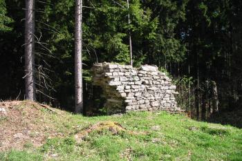 Část sev. hradby, v níž byla umístěná brána vstupu do čelního předhradí (© D Dohňanský, 04/2016)