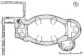 půdorys kostela ( © Umělecké památky Moravy a Slezska, část 2 [J-N], Academia, Praha 1999)
