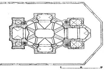 půdorys kostela ( © Umělecké památky Moravy a Slezska, část 2 [J-N], Academia, Praha 1999)