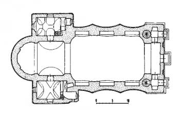 půdorys kostela ( © Umělecké památky Moravy a Slezska, část 1 [A-I], Academia, Praha 1994)