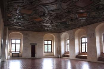 Velký sál jižního paláce se stropem ze zámku Dobrovice ( © Ivan Grisa 07/2011)