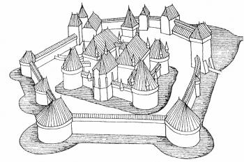 Hmotová rekonstrukce stavu hradu na počátku 16. století ( © T. Durdík Ilustrovaná encyklopedie českých hradů, Dodatky 3, Libri, Praha 2008)