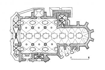 půdorys kostela ( © Umělecké památky Moravy a Slezska, část 1 [A-I], Academia, Praha 1994)