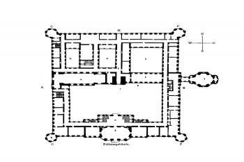 půdorys kláštera ( © A. Prokop : Die Markgraftschaft Mähren in kunstgeschichtlichen Beziehung, Band I-IV, R.  Spies & Co. Verlag, Wien 1904)