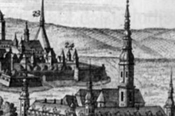 klášter na výřezu z veduty Olomouce (Martin Engelbrecht, 1740-1755) ( © kol: Umění baroka na Moravě a ve Slezsku, Academia, Praha 1996)