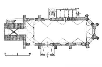 půdorys kostela ( © Umělecké památky Moravy a Slezska, část 2 [J-N], Academia, Praha 1999)
