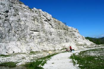 Východní stěna starého lomu, využívaná jako cvičná lezecká stěna. (© Jan P. Štěpánek 05/2005)
