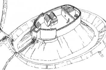 půkus o hmotovou rekonstrukci stavu v  15. století ( © Pavel Kouřil, Dalibor Prix, Martin Wihoda: Hrady českého Slezska, Archeologický ústav AV ČR, Brno 2000)