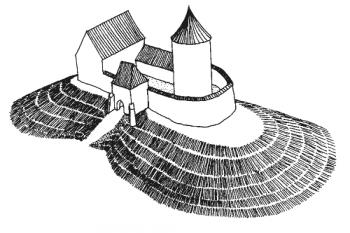 rekonstrukce poslední fáze hradu ( © Jan Salm (in Leksykon zamków w Polsce, Arkady, Warszawa 2003))