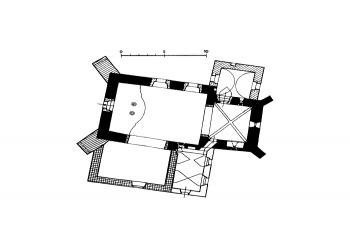 půdorys kostela ( © B. Samek: Umělecké památky Moravy a Slezska, část 2. [J/N], Academia, Praha 1999)
